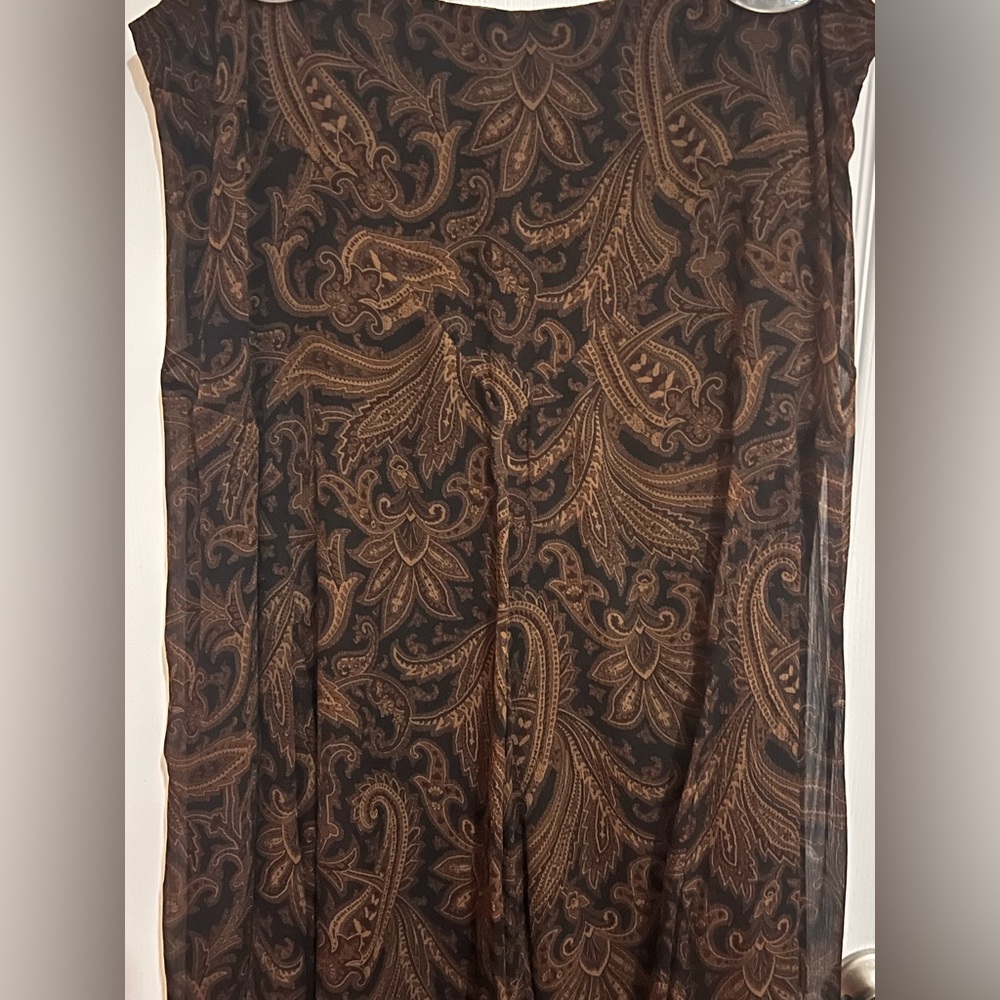 Lauren Ralph Lauren 14W 100%Silk Brown Paisley Midi Skirt EUC - Picture 2 of 7